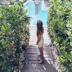 Zara White crochet fringe mini dress #boho #festivalvibes